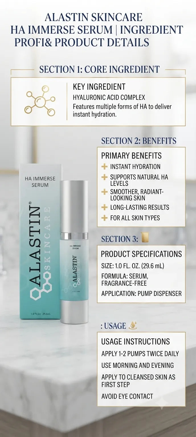 ALASTIN Skincare HA Immerse Hyaluronic Acid Serum for Deep Hydration, 1 oz